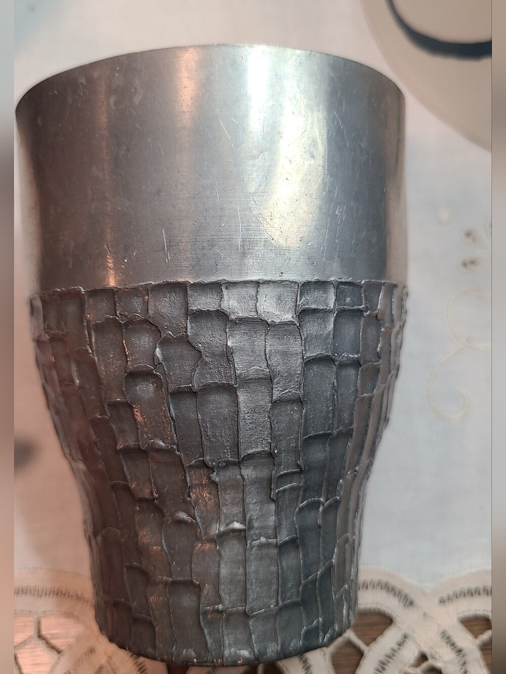 Vtg Aros-Kunst Danish Real Pewter Brutalist Textured Cup / Tumbler 💙